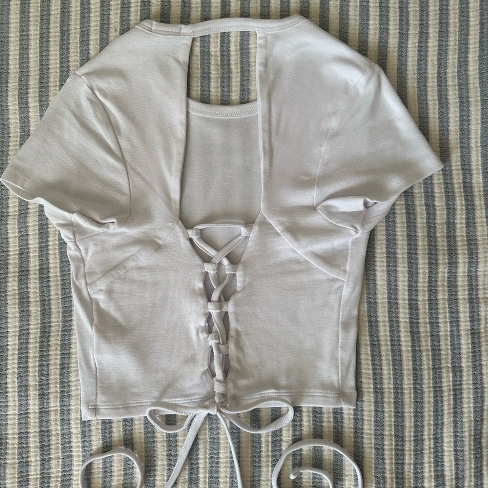 Garage White Crop Top with beautiful corset style in the back